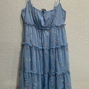 Trixxi Light Blue Embroidered Spaghetti Strap Dress